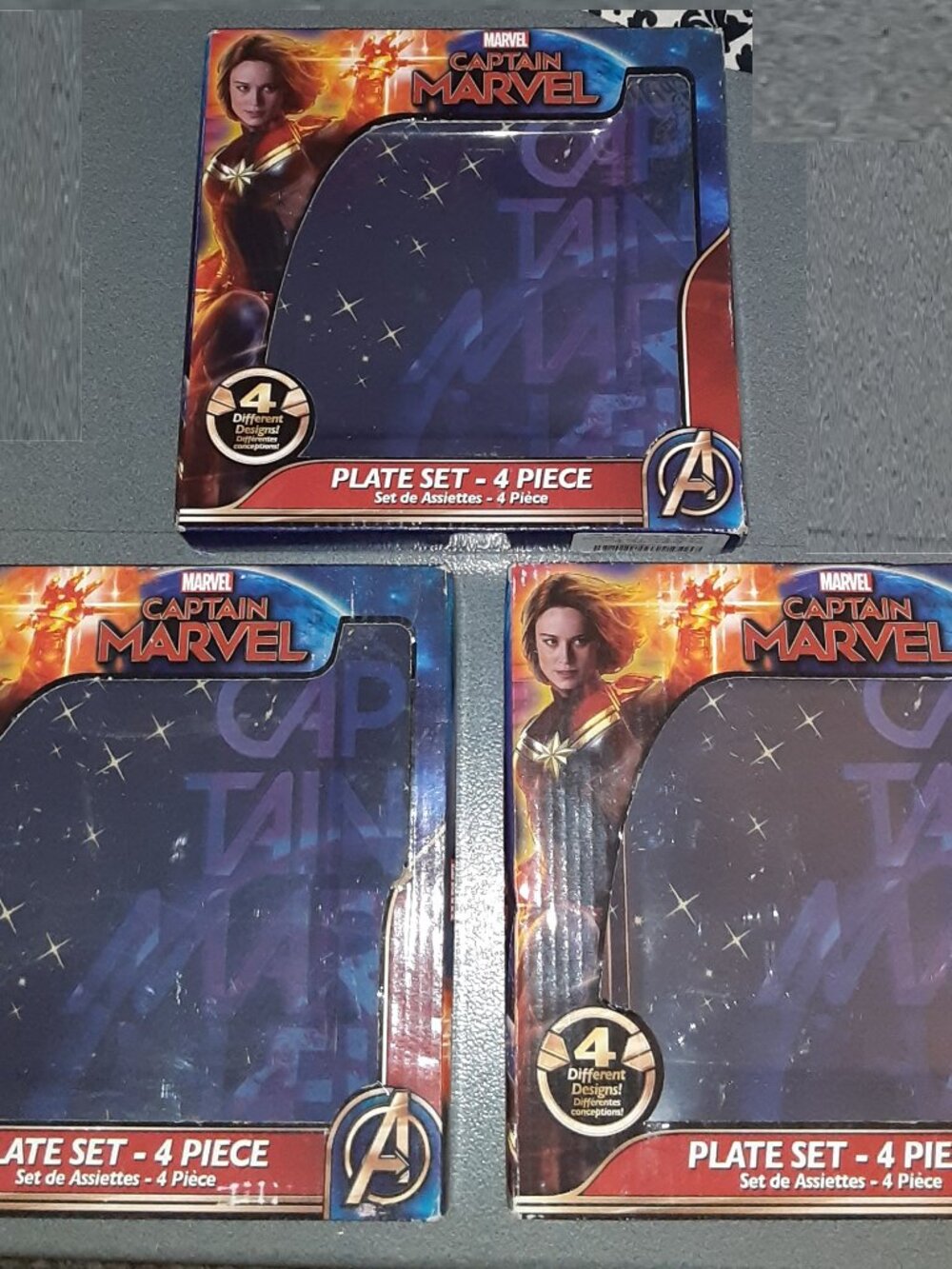 Three (3 ct) Marvel’s Captain Marvel Celestial Goose 4-Piece Melamine Plate Sets
